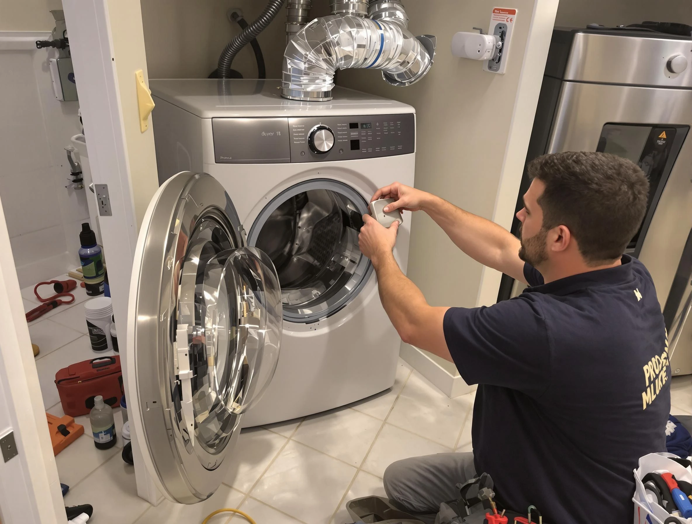 White City Dryer Vent Cleaning technician performing precise dryer vent hose installation in White City